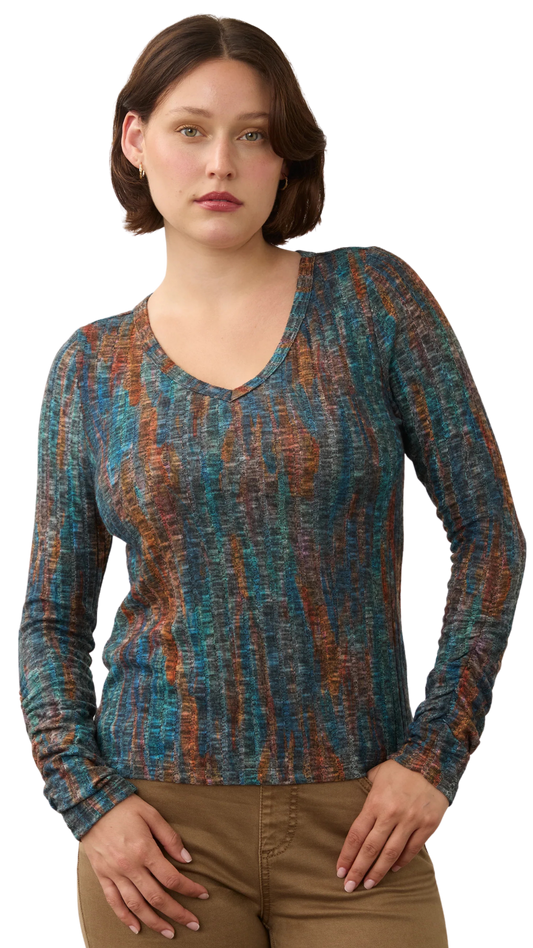 Long Sleeve Abstract Print Ribbed Knit Top. Style FD3262508