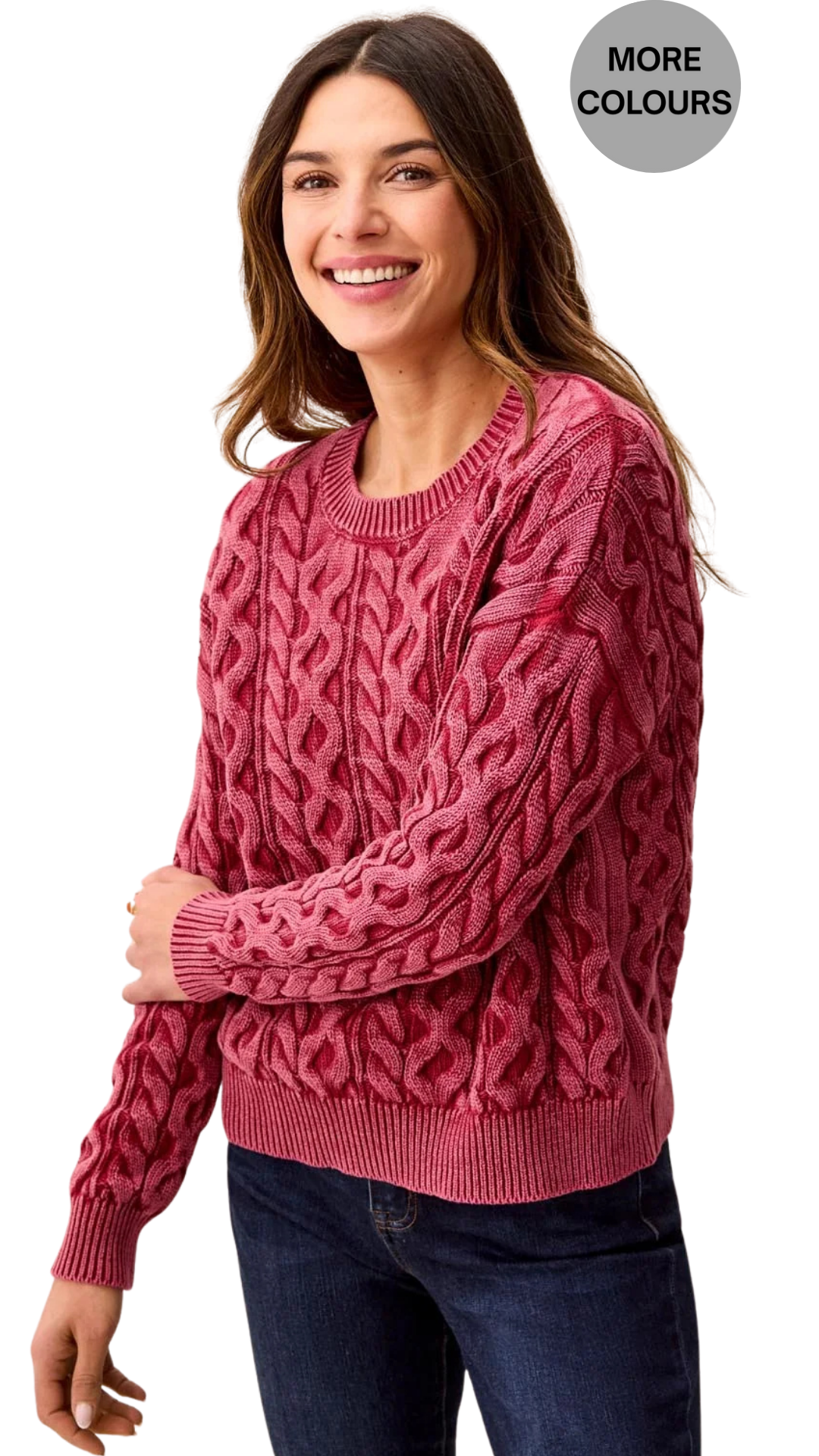 Cable Knit Special Wash Crew Neck Sweater. Style TR6243O-4632