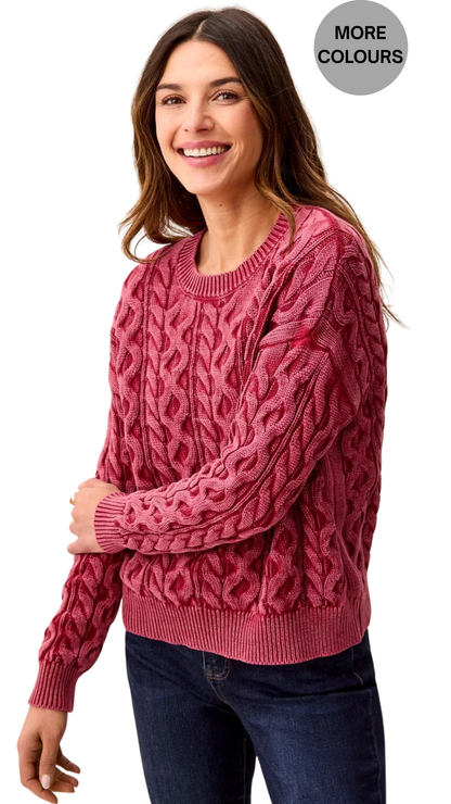 Cable Knit Special Wash Crew Neck Sweater. Style TR6243O-4632