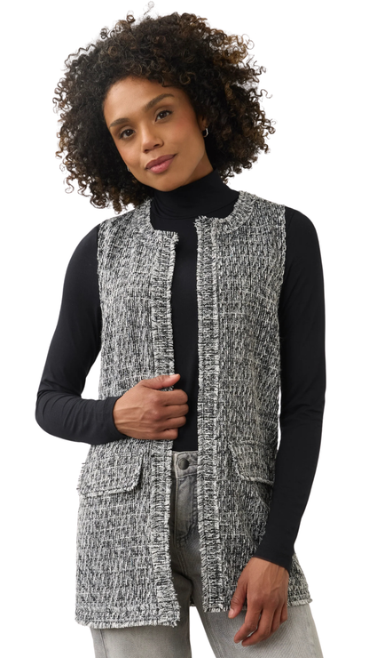 Long Length Open Front Tweed Vest. Style FD10008239