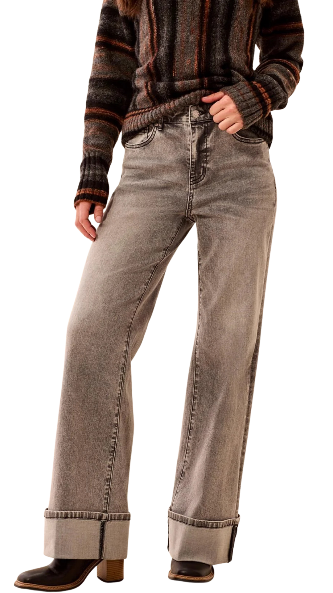 Brooke Palazzo Wide Leg Cuffed Denim Jeans. Style TR5987O-2020