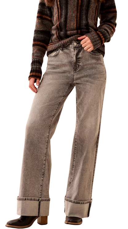 Brooke Palazzo Wide Leg Cuffed Denim Jeans. Style TR5987O-2020