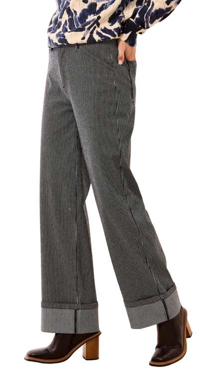 Lightweight Striped Wide Leg Cuffed Ankle Pants. Style TR3288O-3890