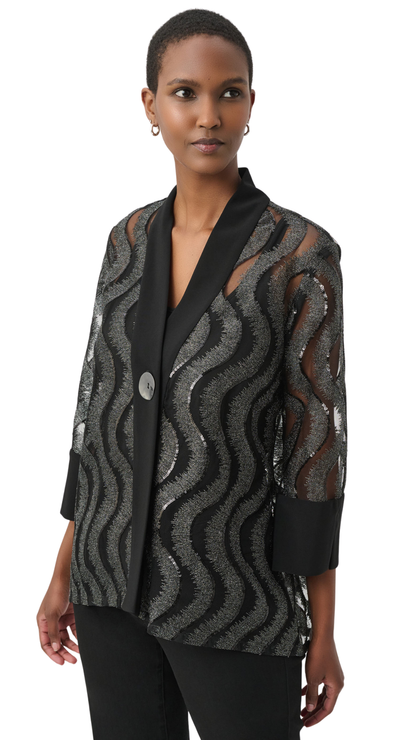 3/4 Sleeve Wave Pattern Sequined Swing Jacket. Style JR264138