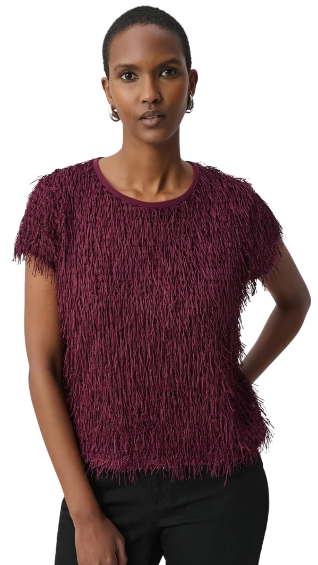 Short Sleeve Round Neck Fringe Top. Style JR264208