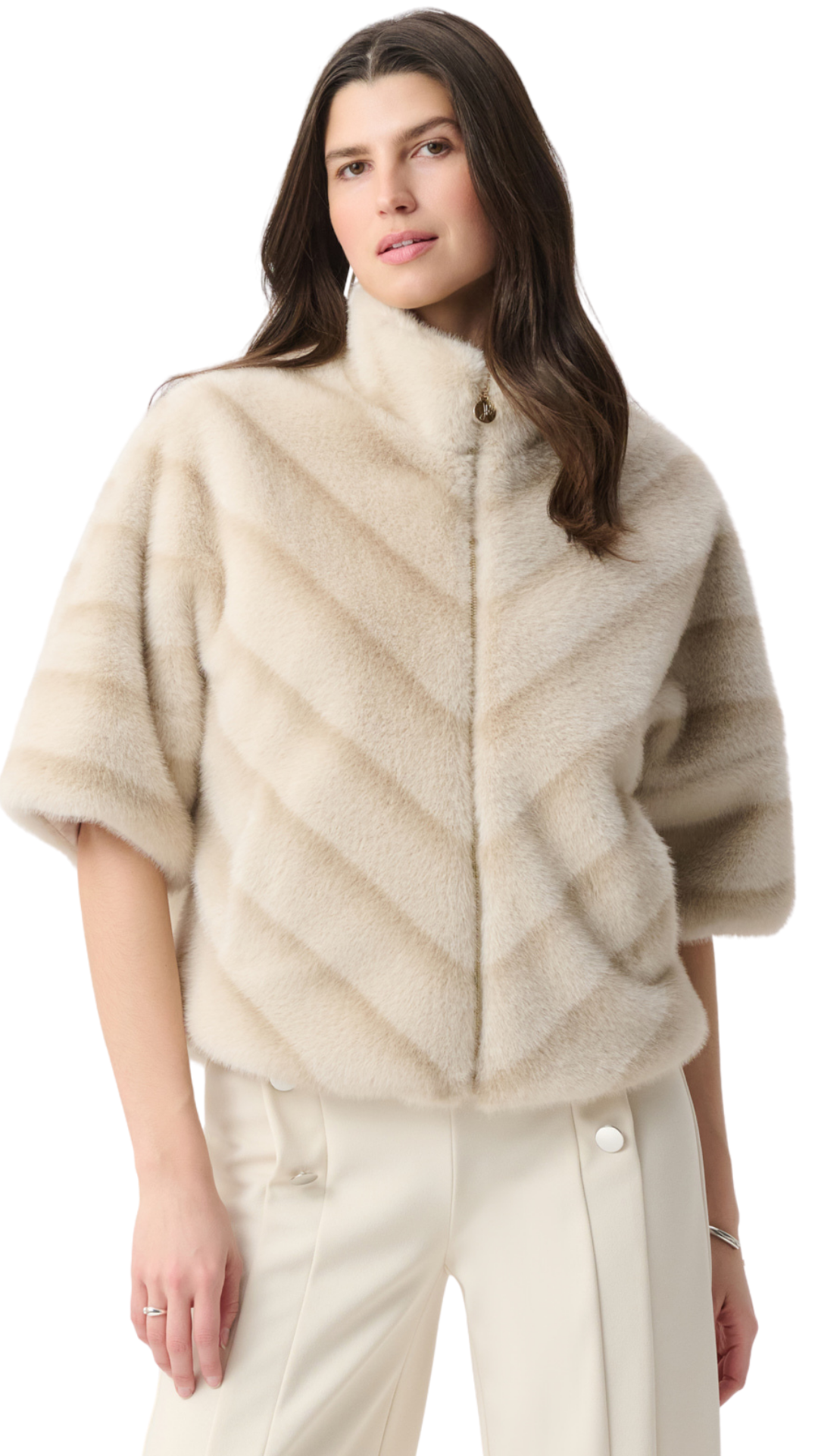 Chevron Print Faux Fur Jacket. Style JR264946