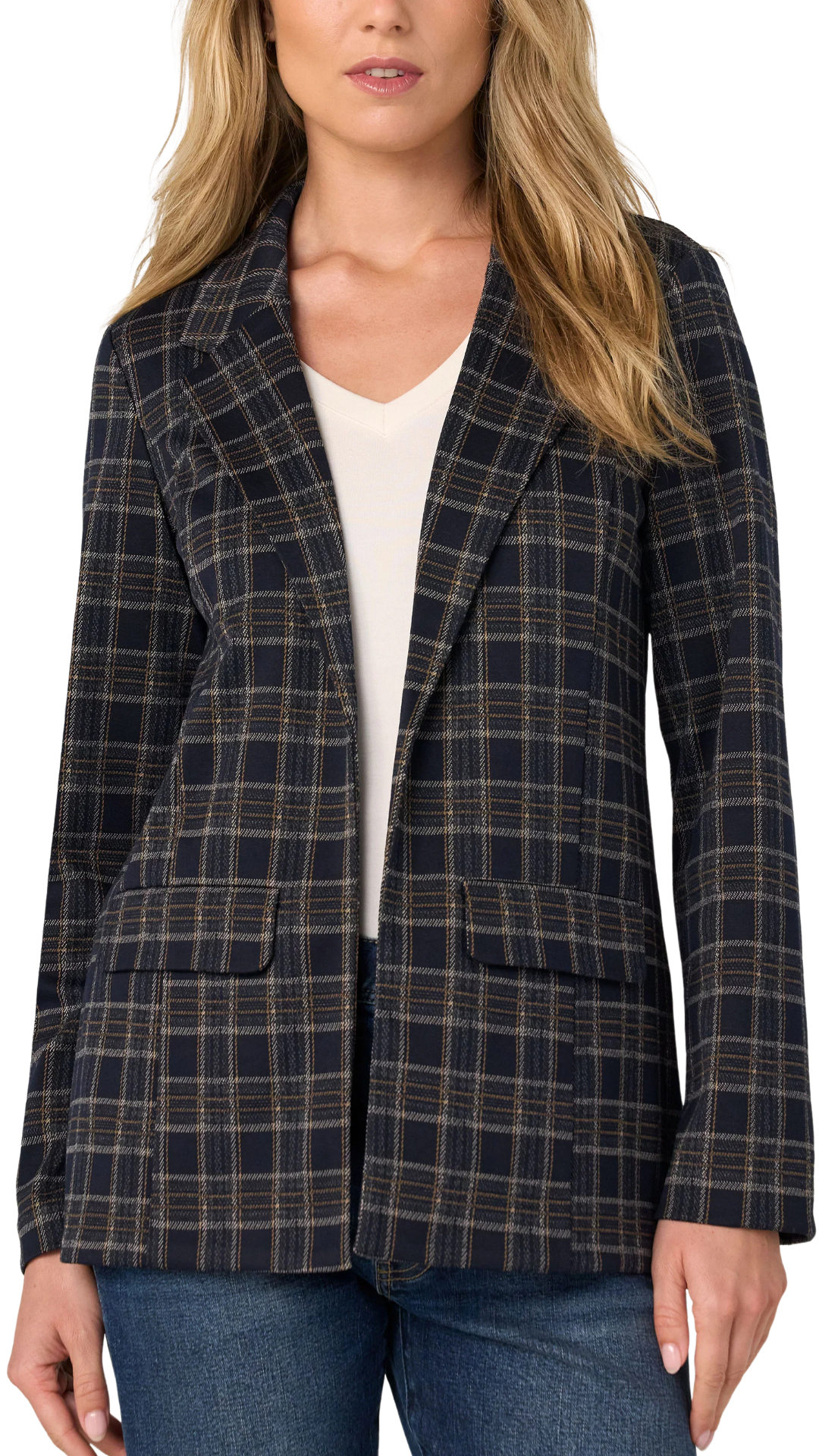Open Front Plaid Boyfriend Blazer. Style LVLM1210TY03