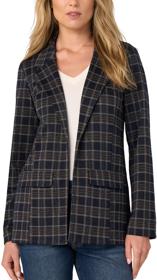 Open Front Plaid Boyfriend Blazer. Style LVLM1210TY03