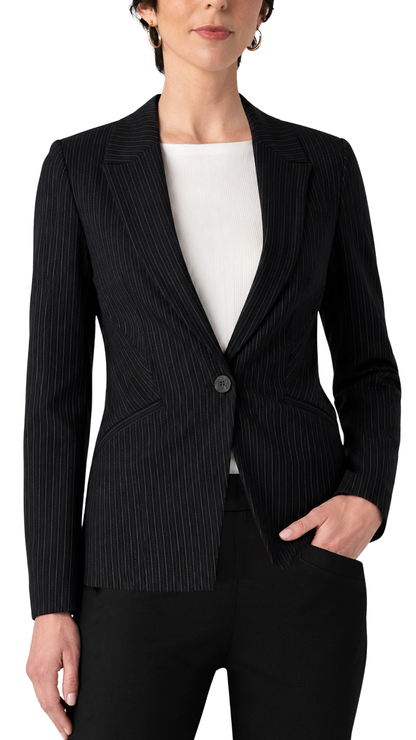 Fitted Pinstripe Button Front Blazer. Style LVLM1C98TY01