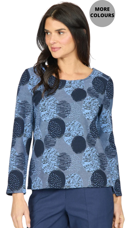 Long Sleeve Round Neck Circle Print Top. Style OLV346358