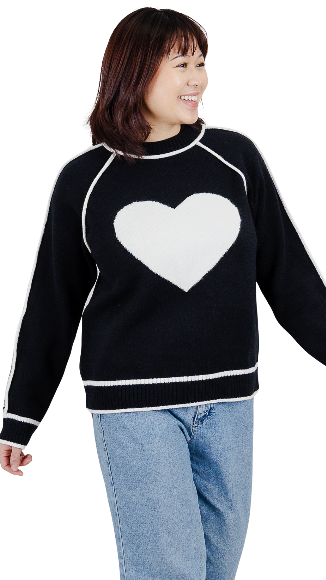 Long Sleeve Crew Neck Heart Knitted Sweater. Style FS262111