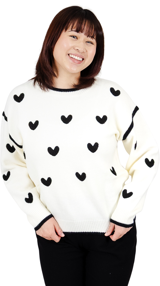 Long Sleeve Crew Neck Hearts on Front Sweater. Style FS262112