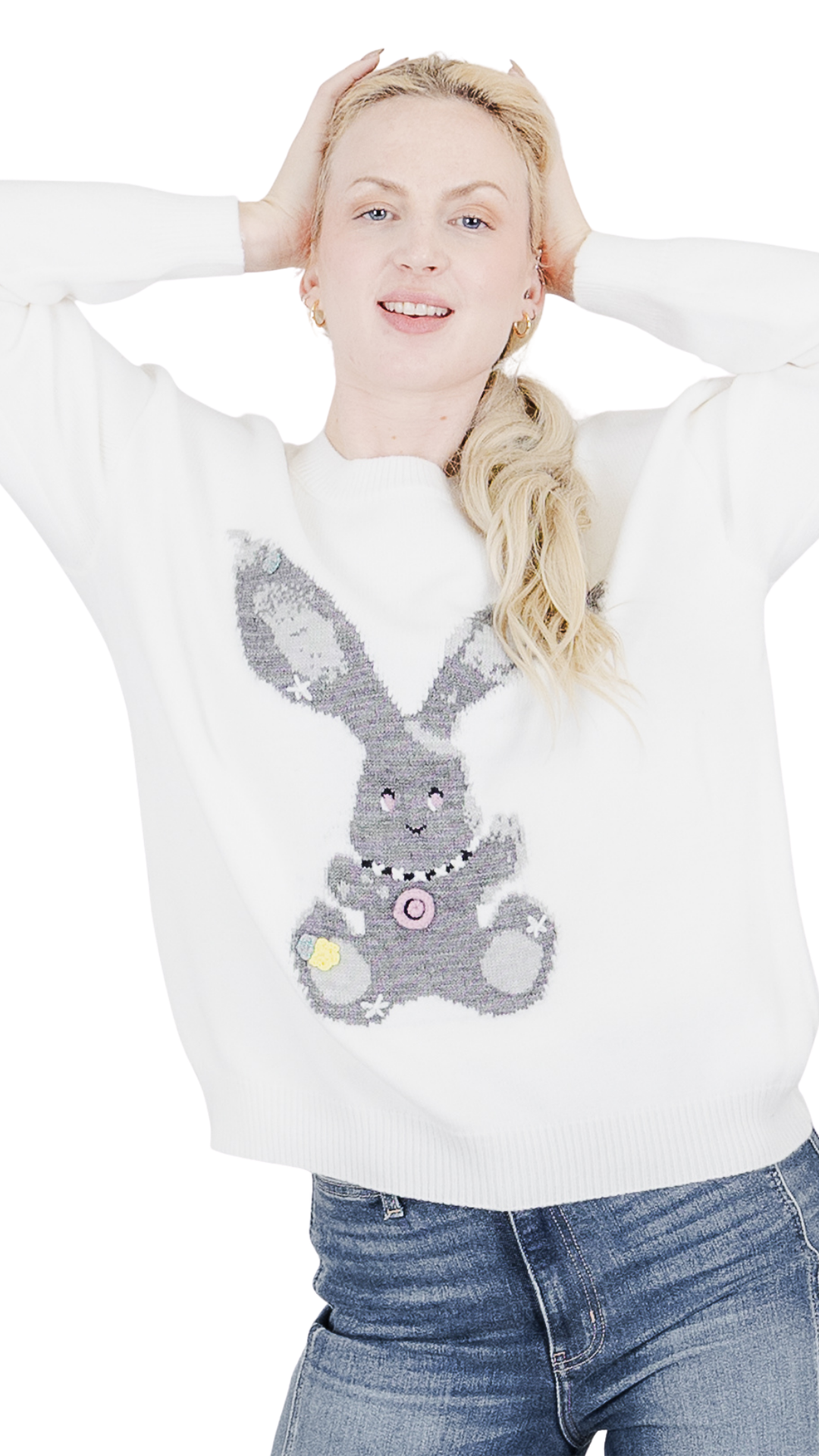 Long Sleeve Bunny Design Crew Neck Sweater. Style FS262221