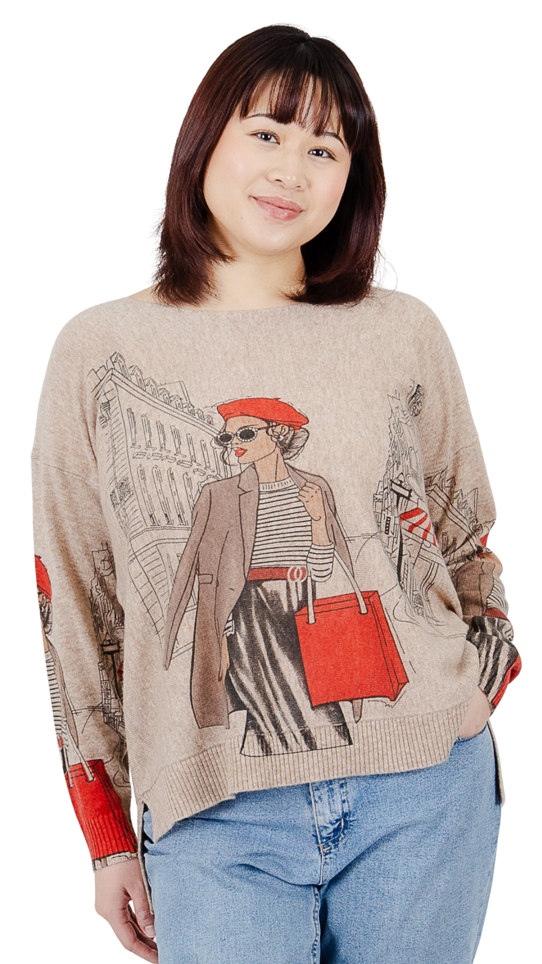 Long Sleeve Fashionista Print Crew Neck Top. Style FS262758