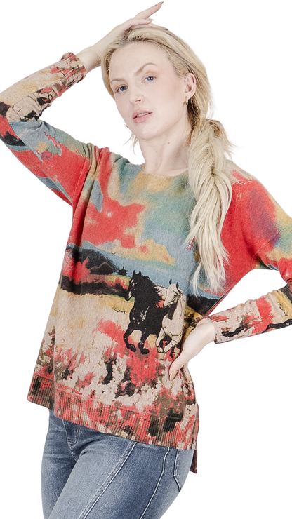 Long Sleeve Soft Lightweight Printed Sweater. Style FS262760