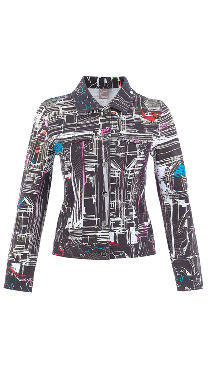 "Trevi" Artist Print Button Front Structured Jacket. Style DOLC76646