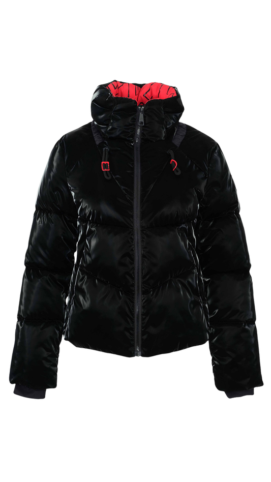 Shiny Patent Drawcord Mock Neck Puffer Jacket. Style DOLC76807