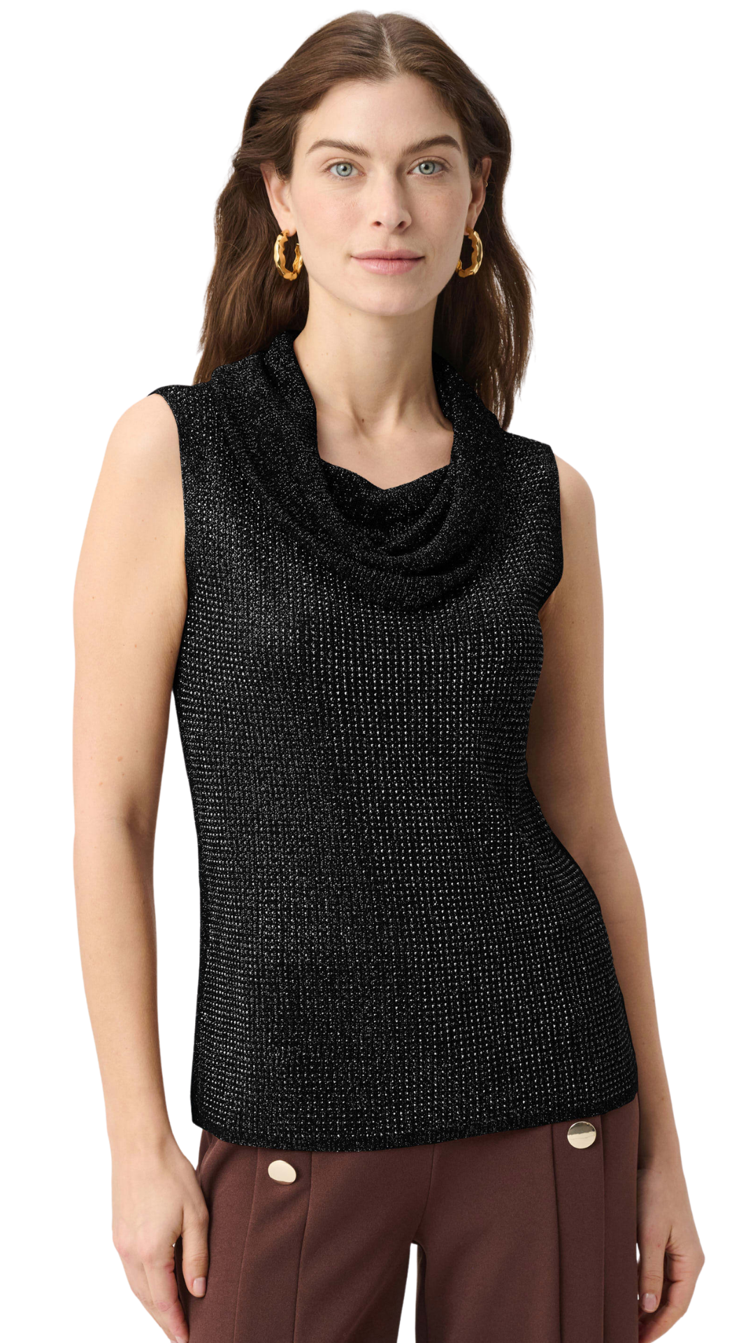 Cowl Neck All-Over Rhinestones Sleeveless Top. Style JR264929
