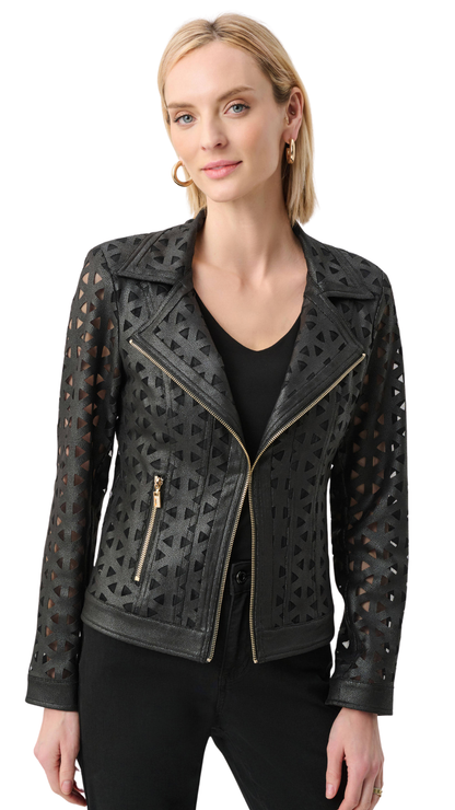Foiled Faux Suede Mesh Design Moto Jacket. Style JR263910