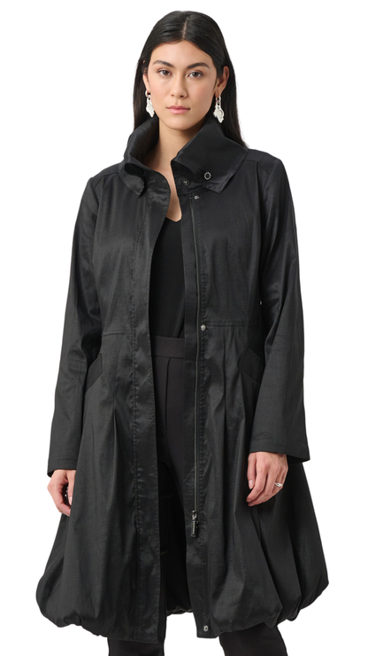 Stretch Taffeta Belted Fit & Flare Balloon Coat. Style JR263911