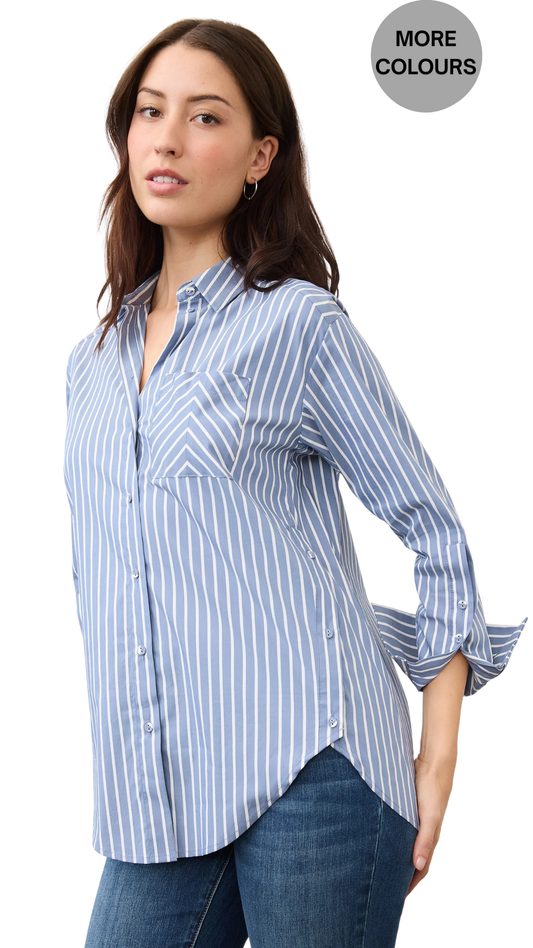 Long Sleeve Striped Button Front Blouse. Style FD7481623