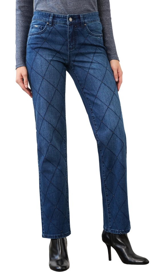 Christina Embroidered Argyle Straight Leg Jean. Style FD5404779