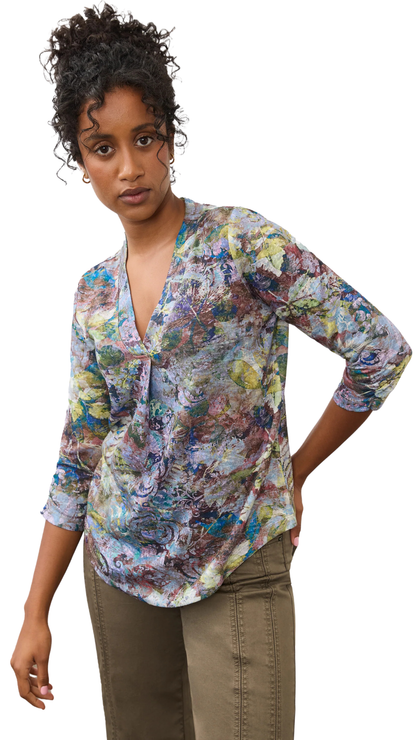 V-Neck Pleated Front 3/4 Sleeve Top. Style FD3740451