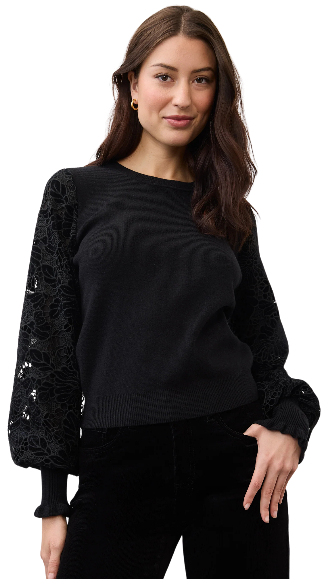 Velvet Cutout Sleeves Sweater. Style FD10015203