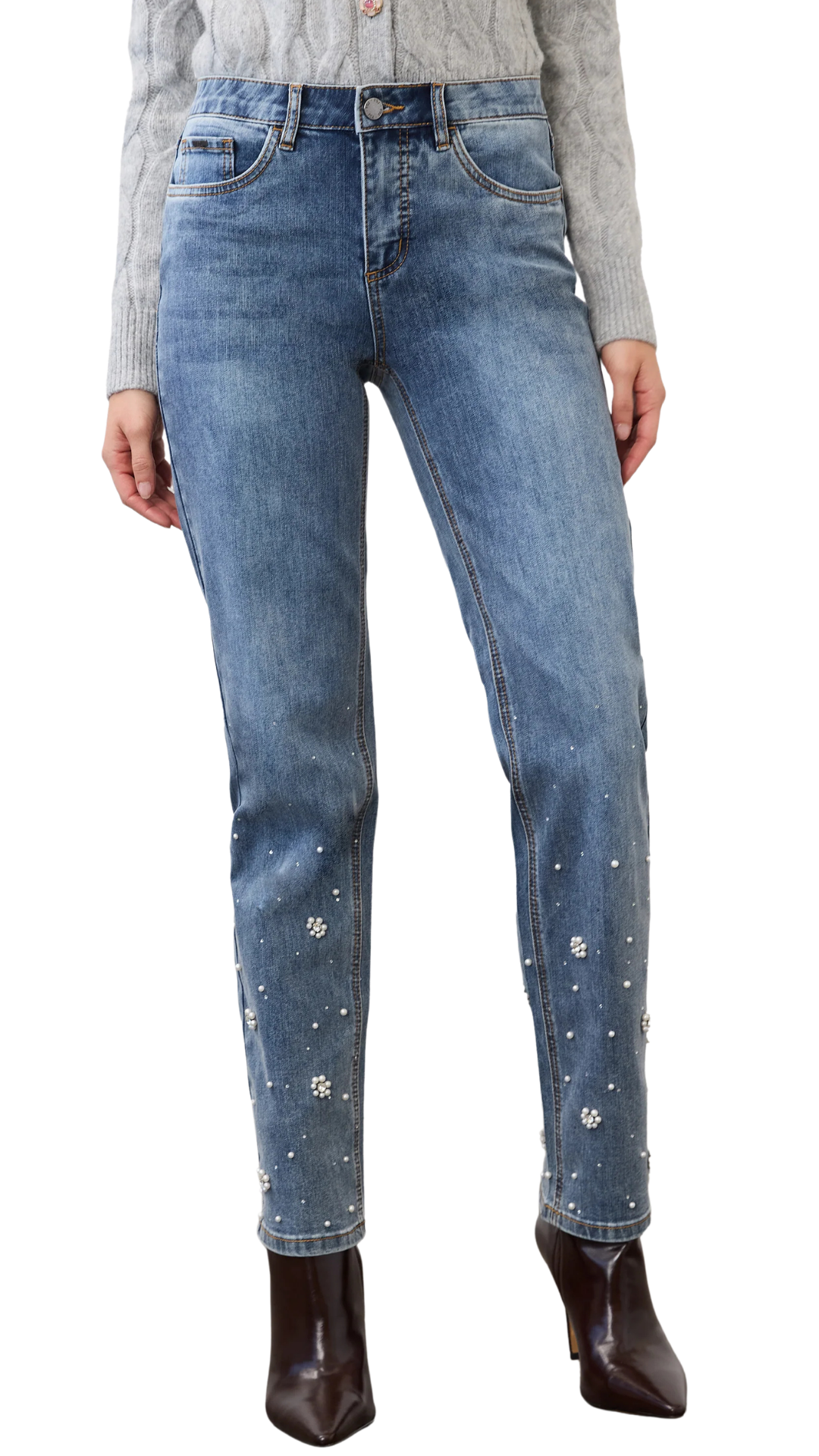 Olivia Straight Leg Pearl Detailing Jean. Style FD2062779