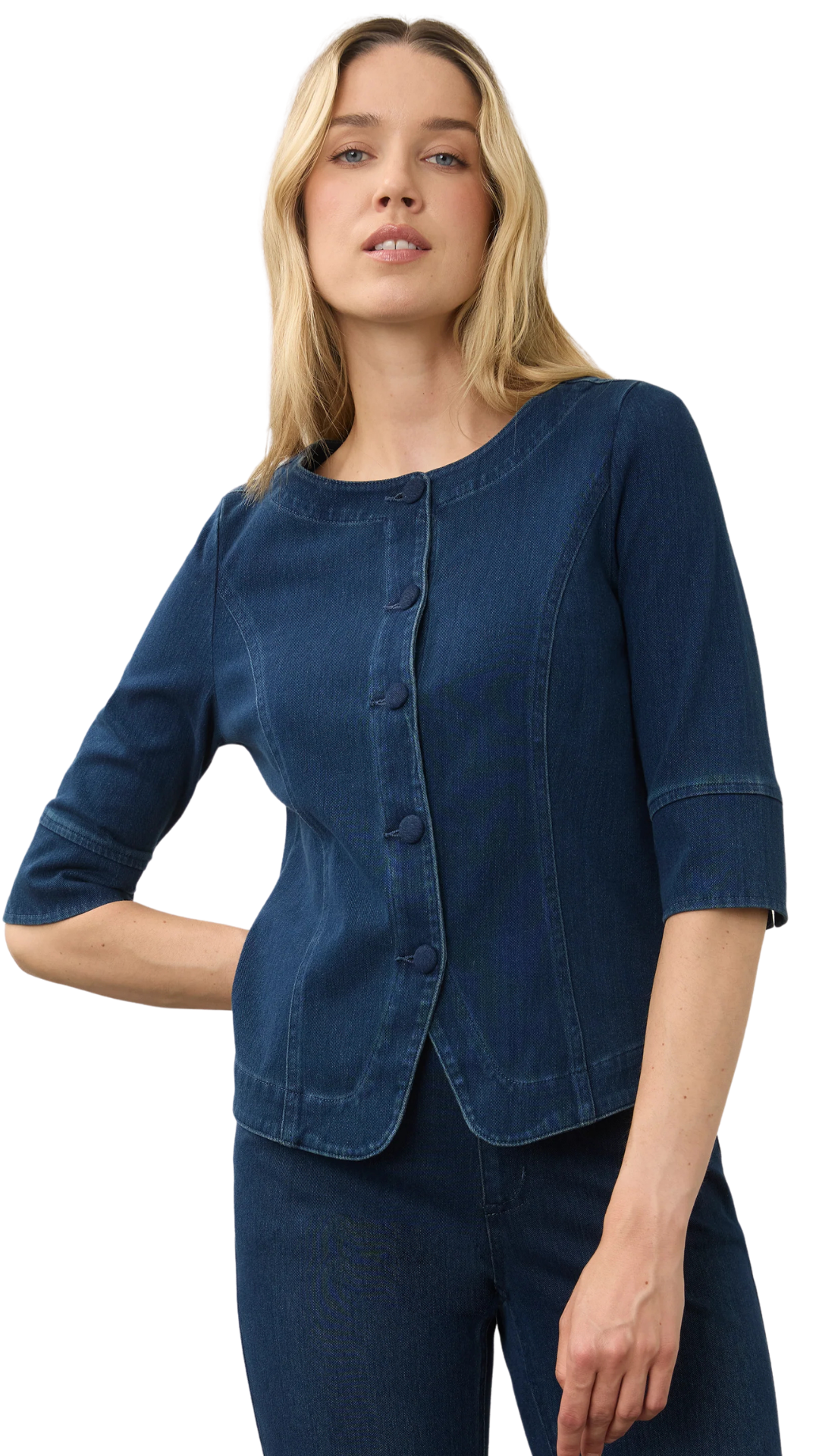 Lightweight Button Front Denim Look Jacket. Style FD7023131