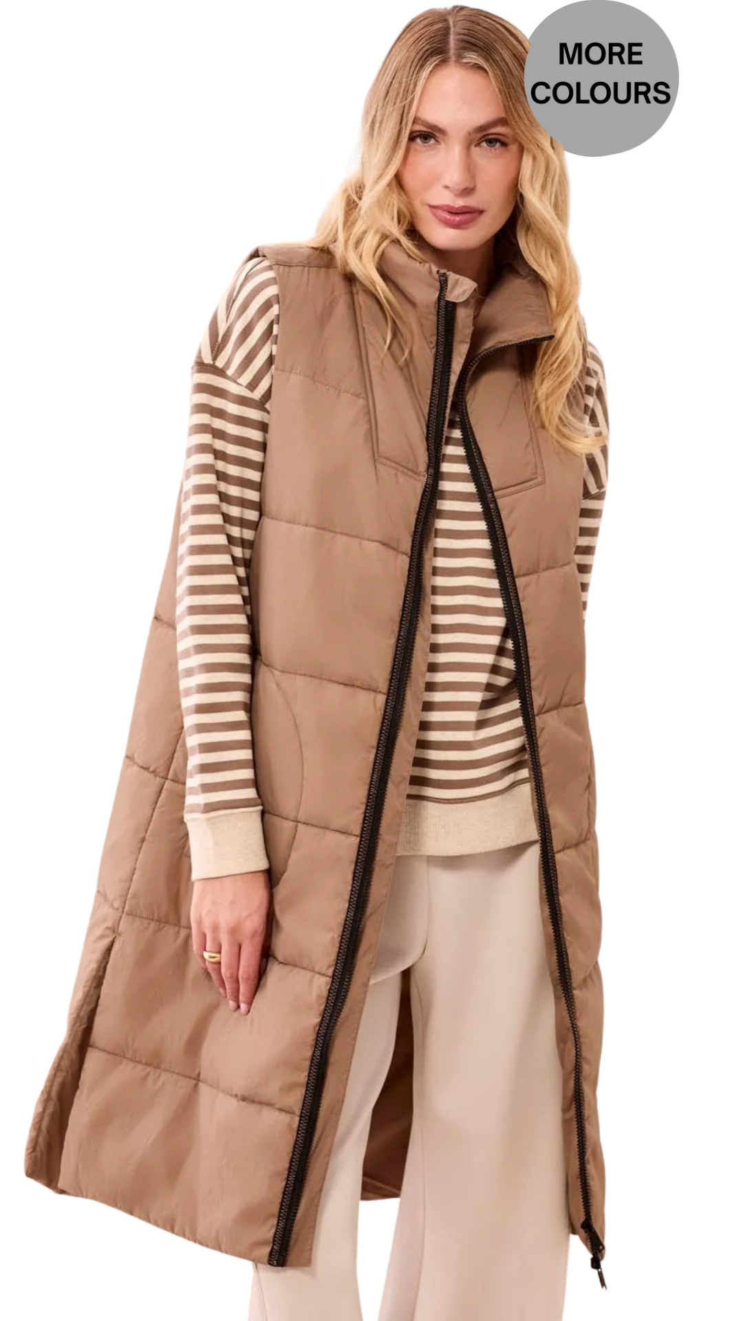 Long Zip-Front Quilted Vest. Style TR2314O-3823