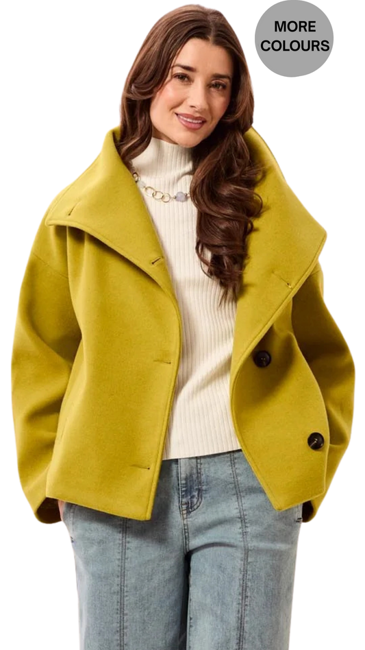 Lofty Knit Funnel Neck Button Front Jacket. Style TR6343O-5847