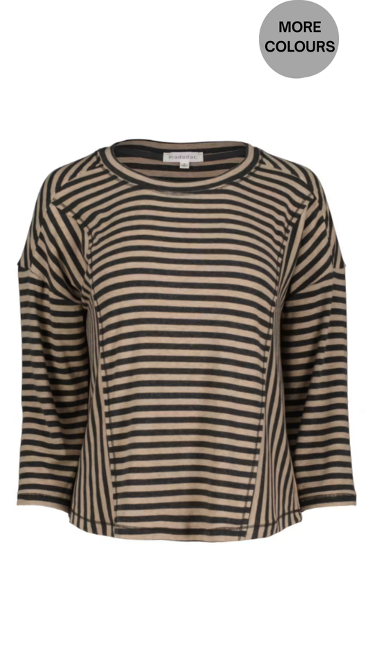 Striped Panel Center Crew Neck Top. Style MOG-A6405