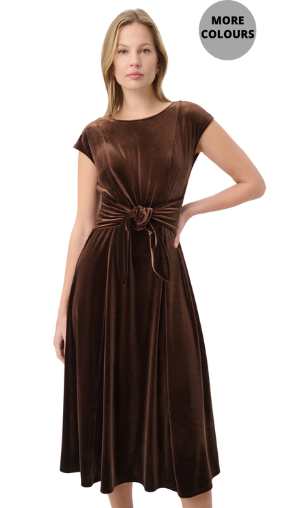 Velvet Fit & Flare Belted Dress. Style JR264209