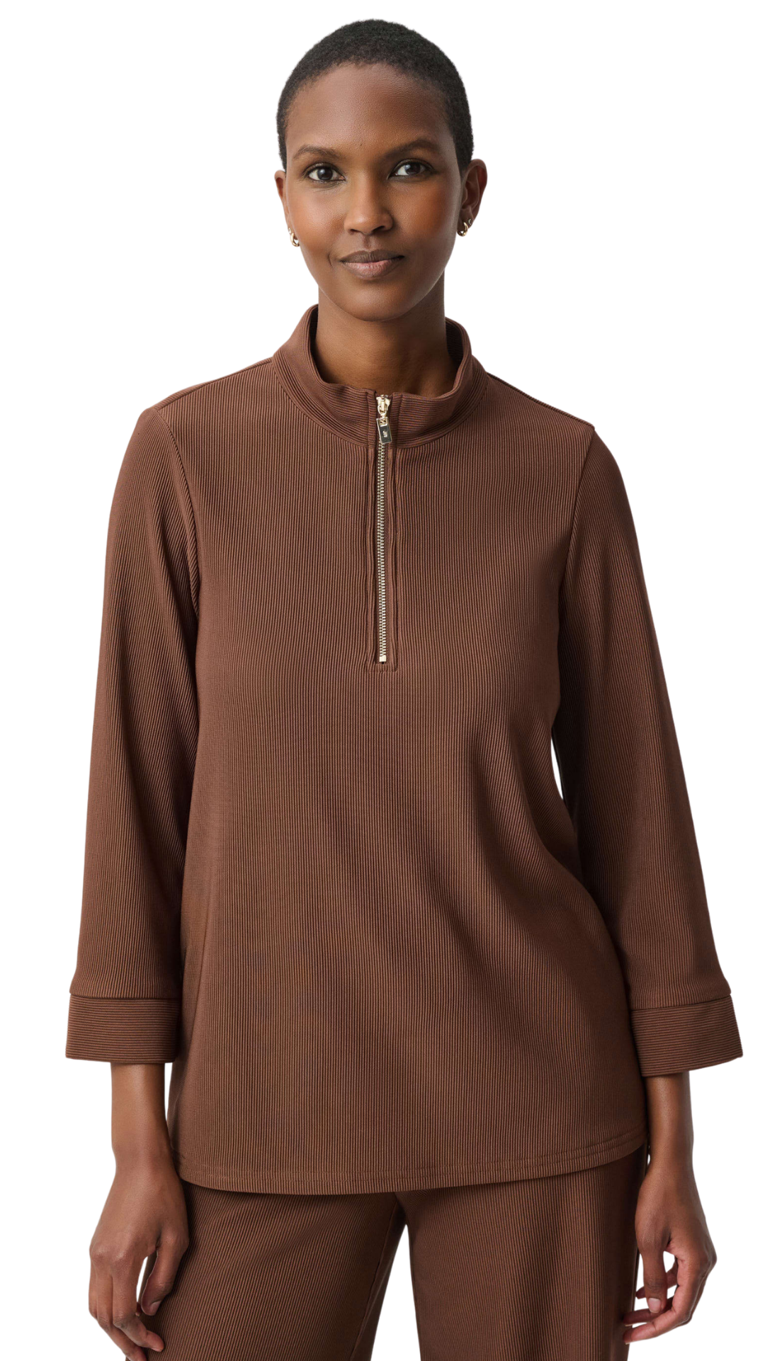 Ribbed Knit Half Zip Stand Collar Top. Style JR264602
