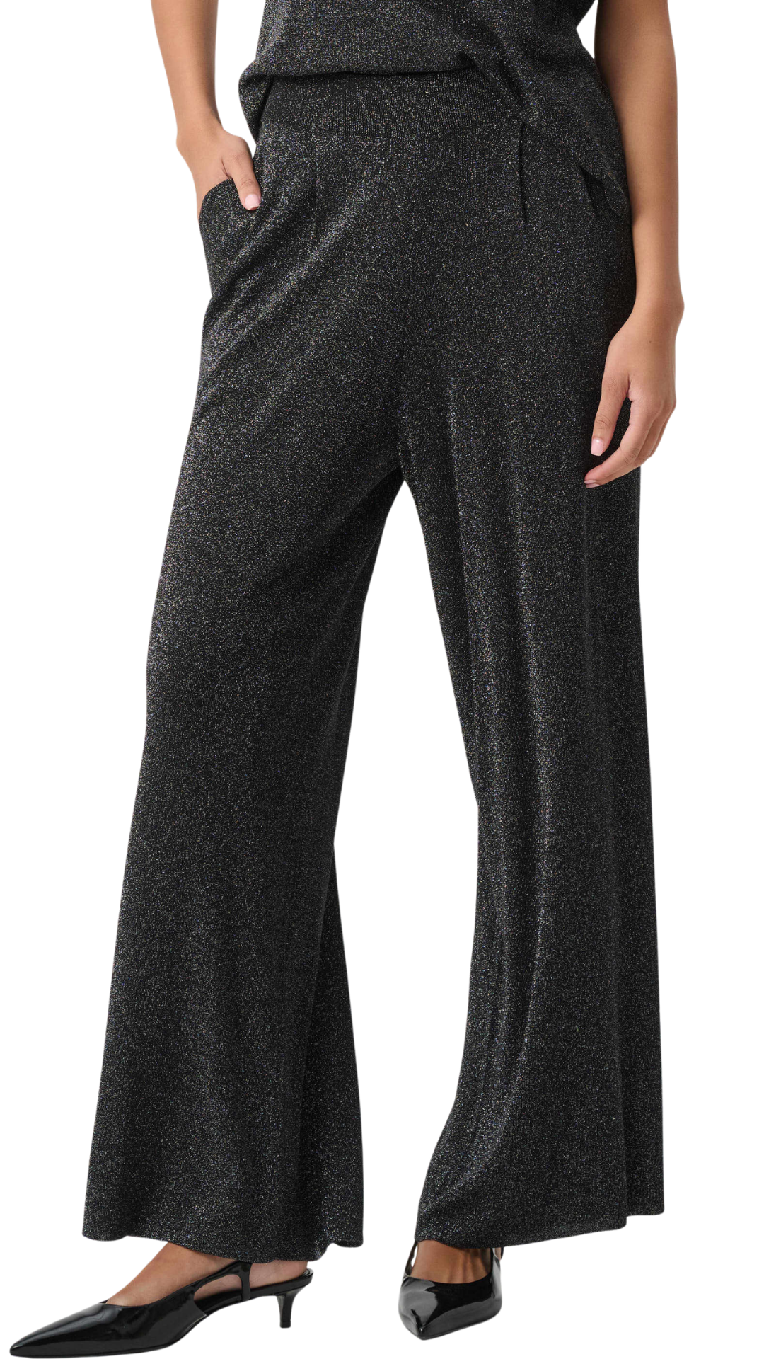 Lurex Shimmer Sweater Wide-Leg Pants. Style JR264942