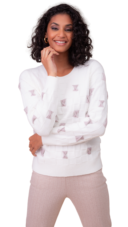 Round Neck Checkered Grey Spot Sweater. Style ALS48026