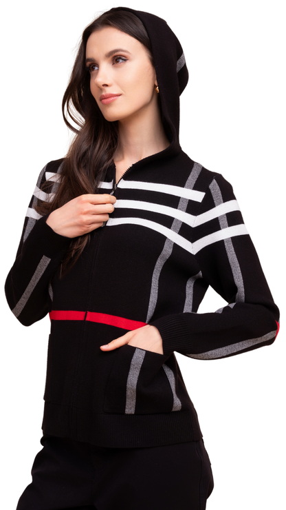 Hooded Zip Front Plaid Sweater. Style ALS48063