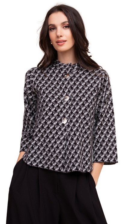 Black & White Pattern Button Front Cardigan. Style ALS48378