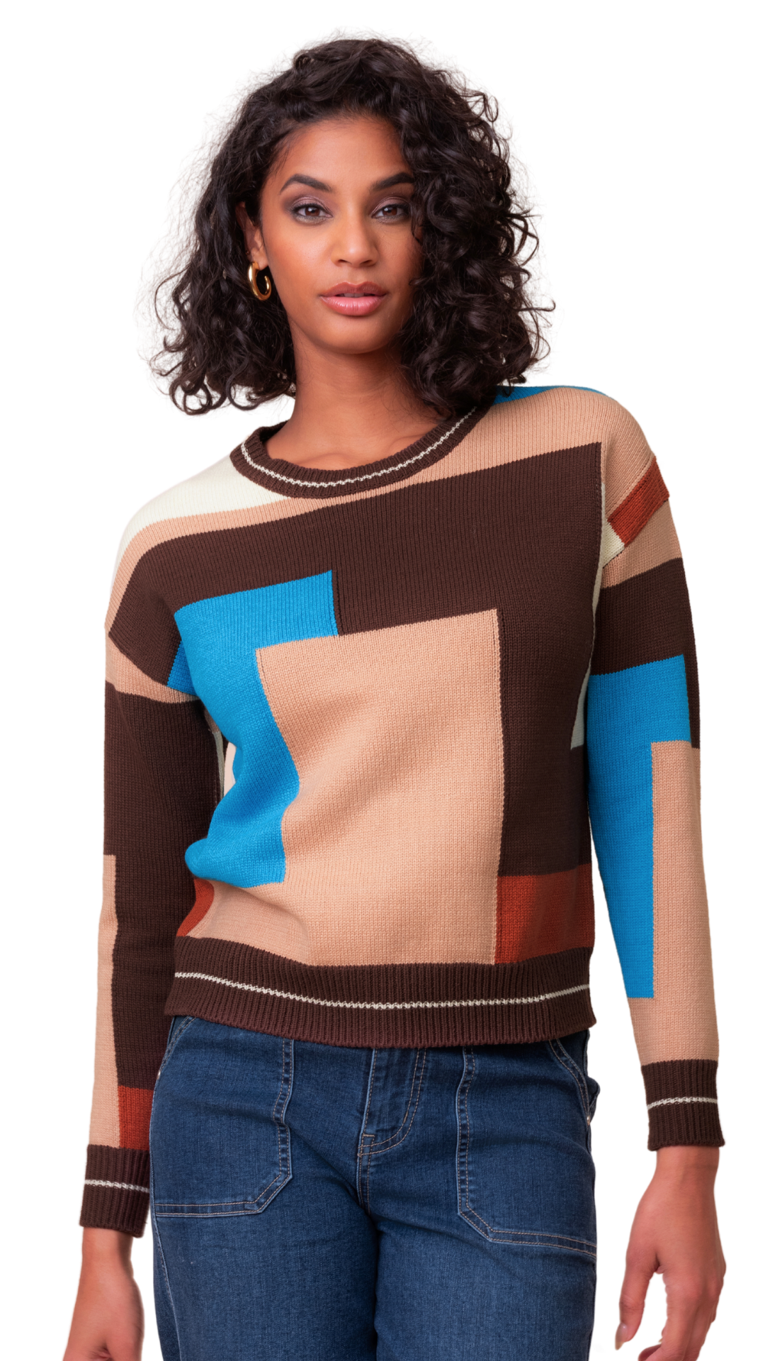 Patchwork Knitted Crew Neck Sweater. Style ALS48167