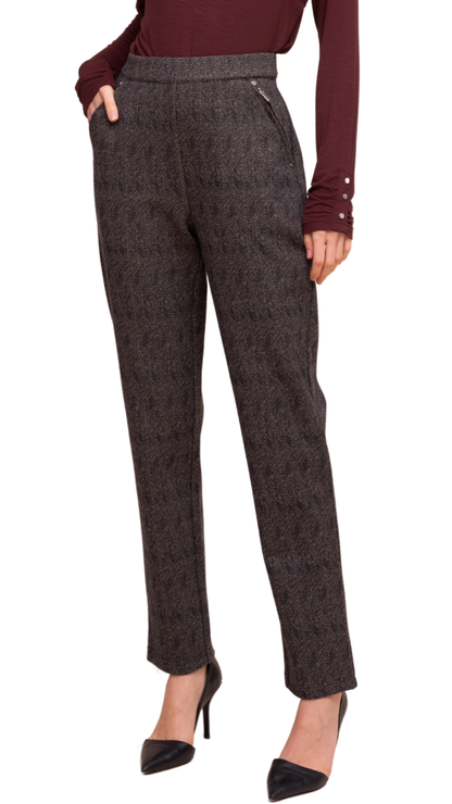 Herringbone Print Gold Sparkle Detail Pull-On Thick Pant. Style ALSA48311