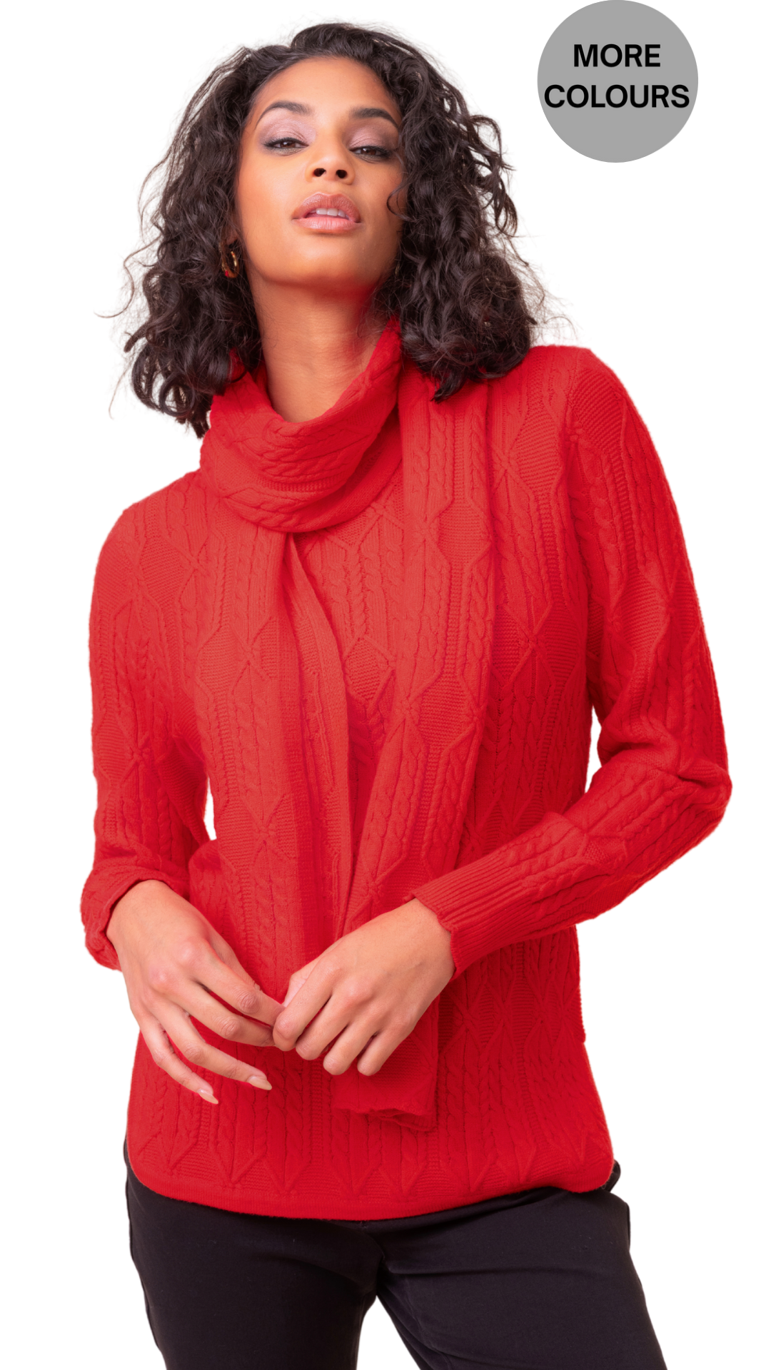 Matching Detachable Scarf Cable Knit Sweater. Style ALSA48068