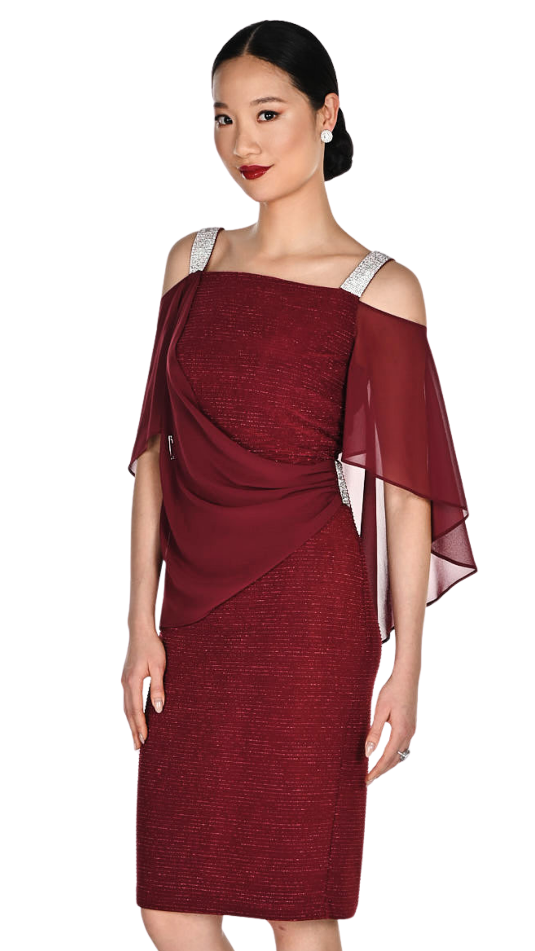 Off-Shoulder Rhinestone Straps Bodycon Midi Length Dress. Style FL269204