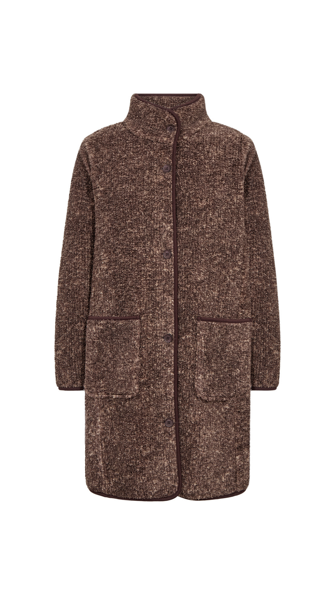 Boucle Mock Neck Button Front Jacket. Style SOYA27880