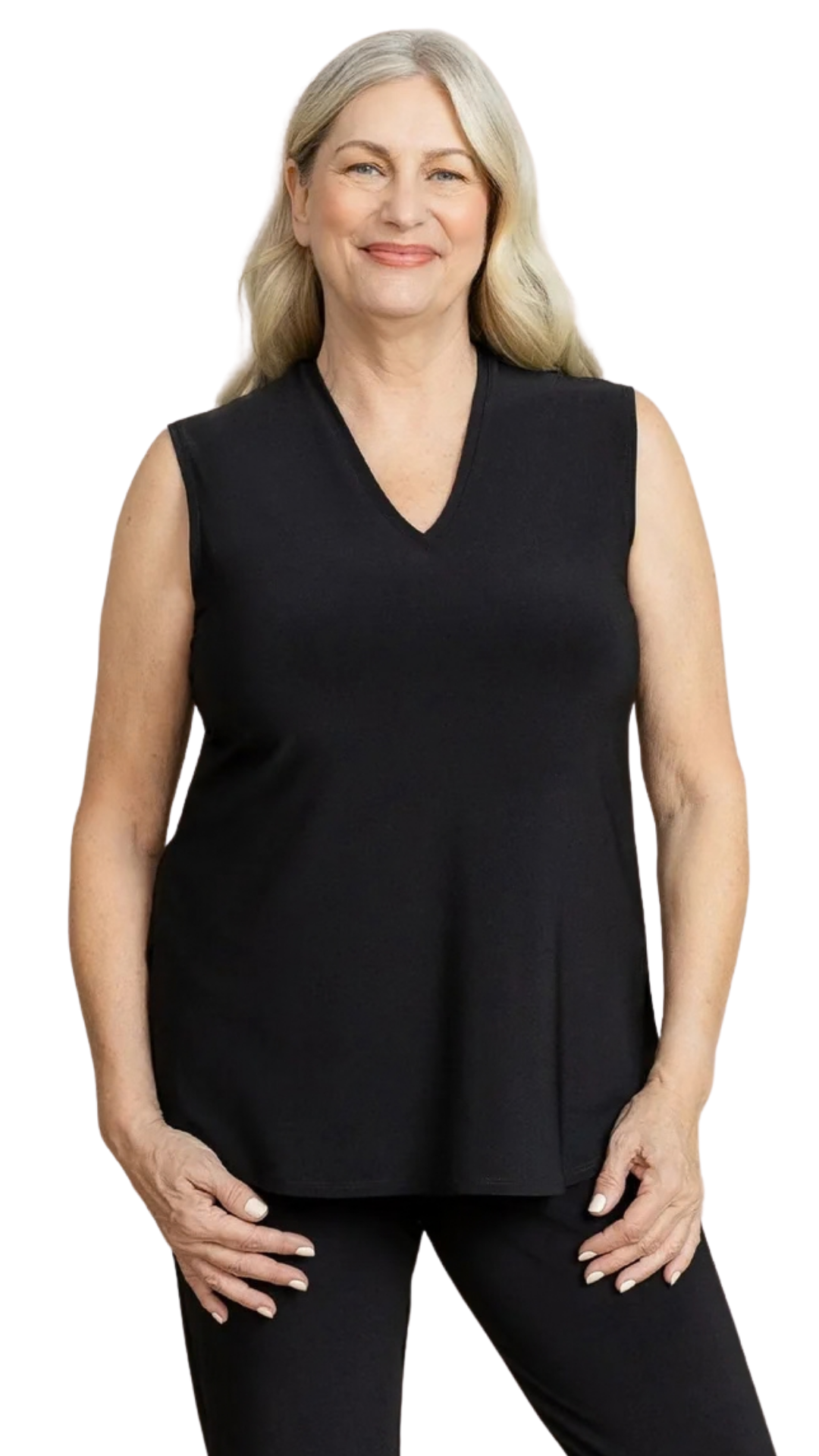 Go To Narrow V-Neck Hip Slit Tank. Style SI21248