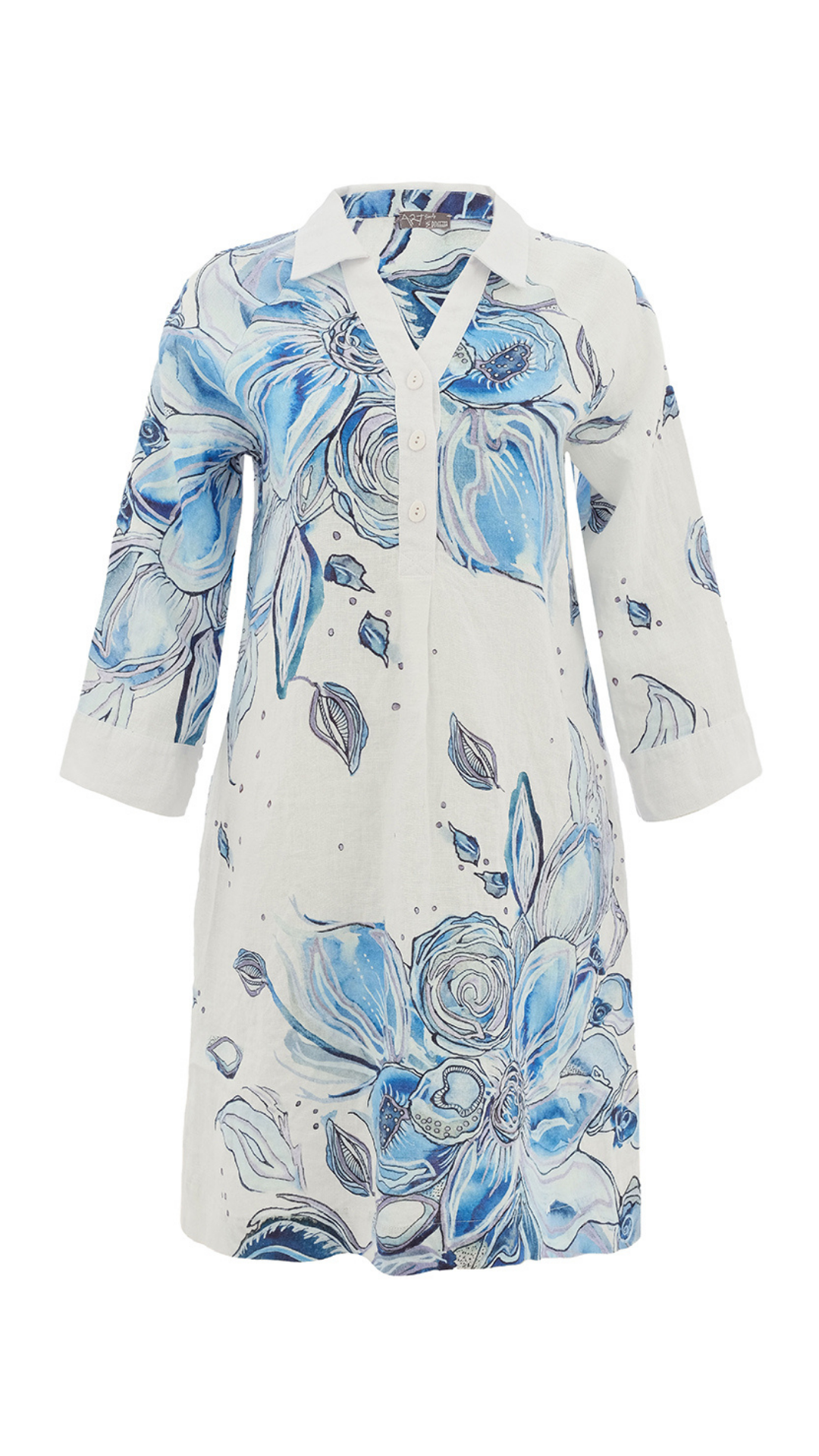 "Blue Flowers" Artist Print Shirt Dress. Style DOLC26655