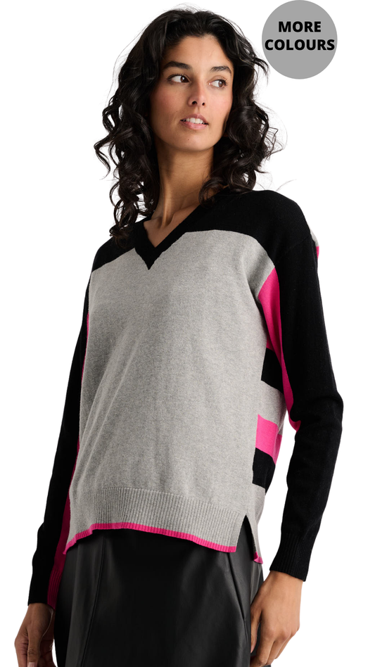 Colour Theory Stripe Back V-Neck Sweater. Style ZKP8527U