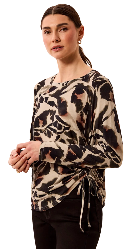 Side Ruching Long Sleeve Crew Neck Knit Top. Style TR3168O-3457