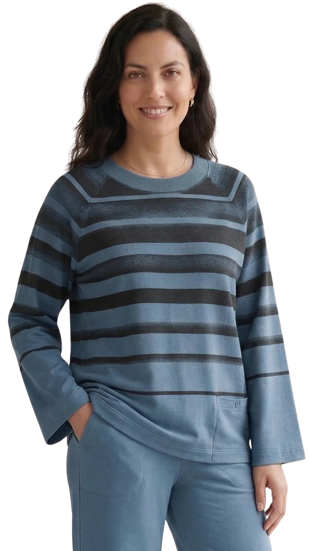 Boat Neck French Terry Striped Top. Style WP7767