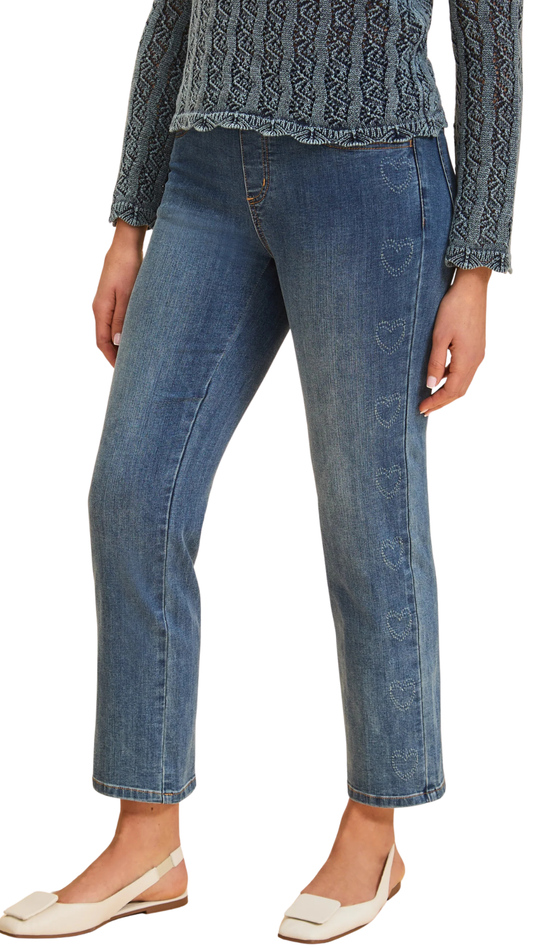 Pull-On Straight Leg Ankle Length Heart Details Jean. Style FD2517669